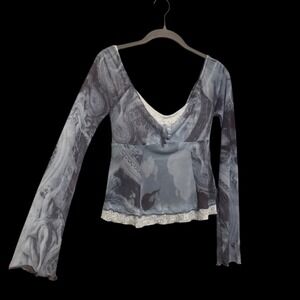 Silence + Noise Mesh Top Women Medium Blue Renaissance Coquette Y2K Fairycore